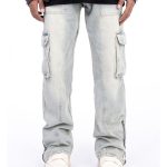 American Style Autumn And Winter Washed And Made Old Micro Elastic Jeans With Zipper Design At The Hem For Casual Pants - Image 2