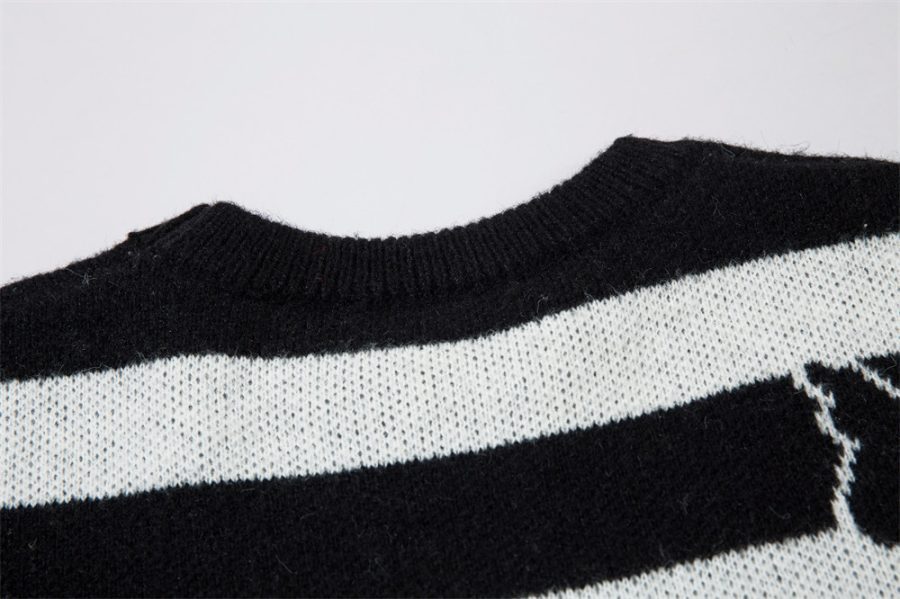 Striped Contrast Color Butterfly Round Neck Sweater Autumn And Winter - Image 7