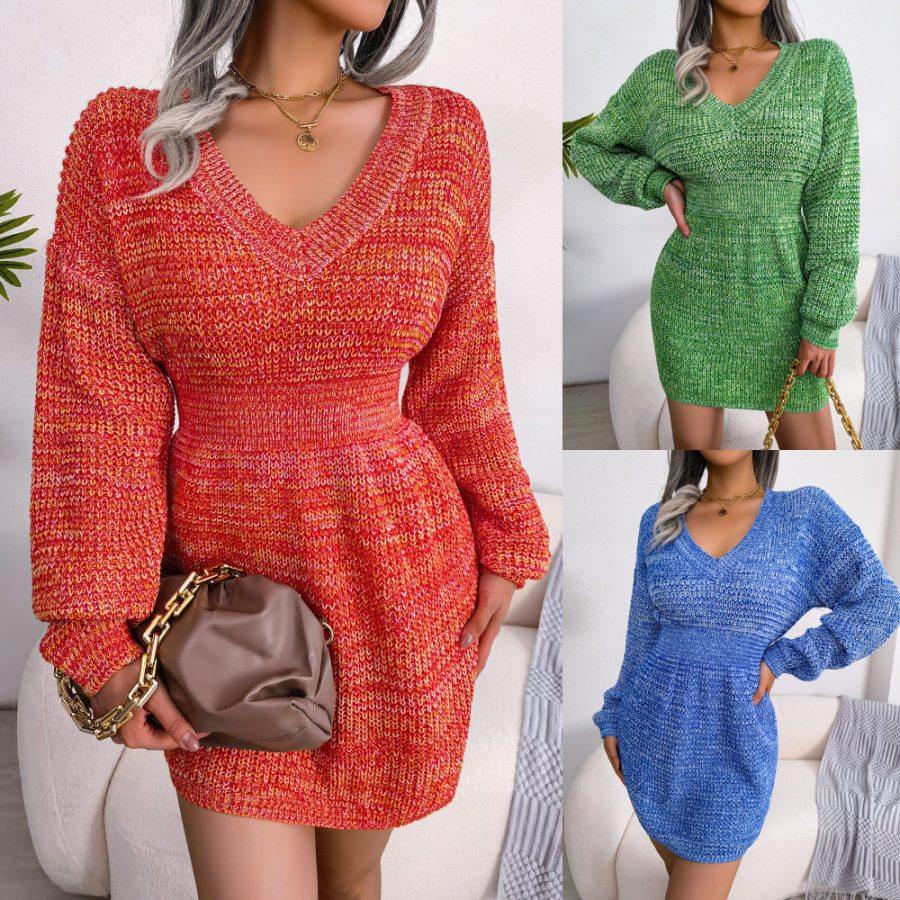 Lantern Sleeve Waist Woolen Skirt