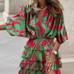 Batman Sleeve V Neck Hem Irregular Hem Dress For Women - Image 4