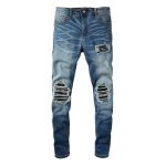Leather Patching, Slimming, Worn-out Washed Jeans For Men - Image 2