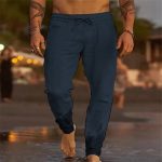 Men's Solid Color Cotton Linen Loose Beach Casual Pants - Image 4