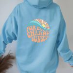 Fleece-lined Sunset Print Kangaroo Pocket Drawstring Hoodie - Image 6