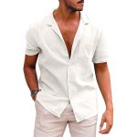 Men's Tops Casual Button Down Shirt Short Sleeve Beach Shirt Summer - Image 6