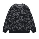 Azure And Other Smoky Rain European And American Dark Contrasting Color Jacquard Knitwear Men's And Women's Round Neck Sweater - Image 3