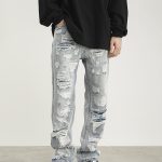 Men Destruction Patch Erosion Washed Jeans