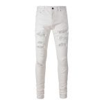 Hot Drill Patch Hole White Slim-fit Pants Male - Image 3