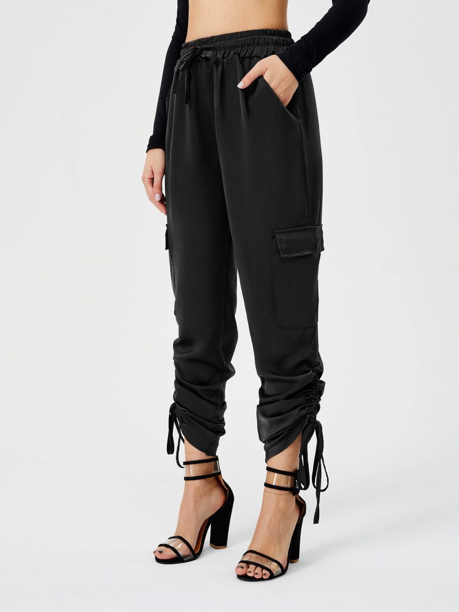 Women's Satin Jogger Pants Casual High Waist Long Lounge Pant Trousers With Pockets - Image 4