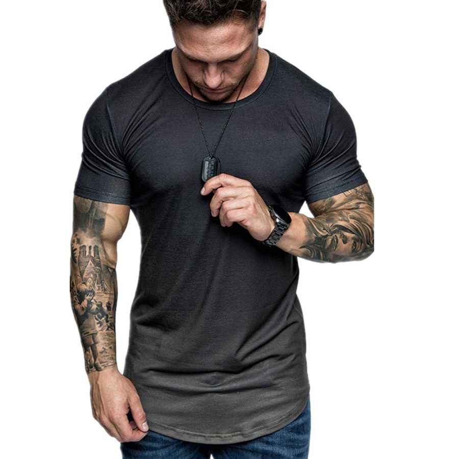 Gradient T-shirt Summer Round Neck Short Sleeve T-shirt Men - Image 5