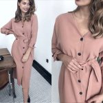 V-neck long sleeve midi dress - Image 4