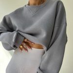 Loose Sweater Women's Casual Round Neck Pullover Tops Solid Color Sports Sweatshirt - Image 4