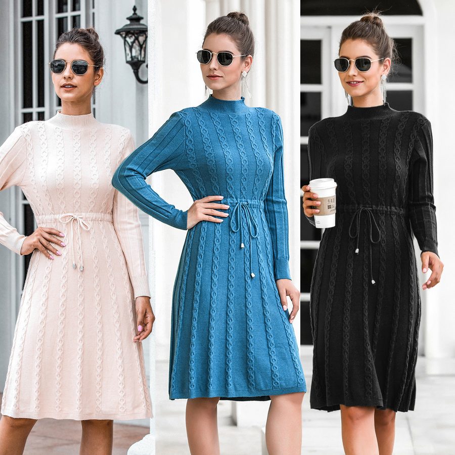 Twisted lace midi sweater dress