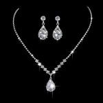 Full Rhinestone Zircon Water Drop Necklace Earrings Jewelry Set - Image 6