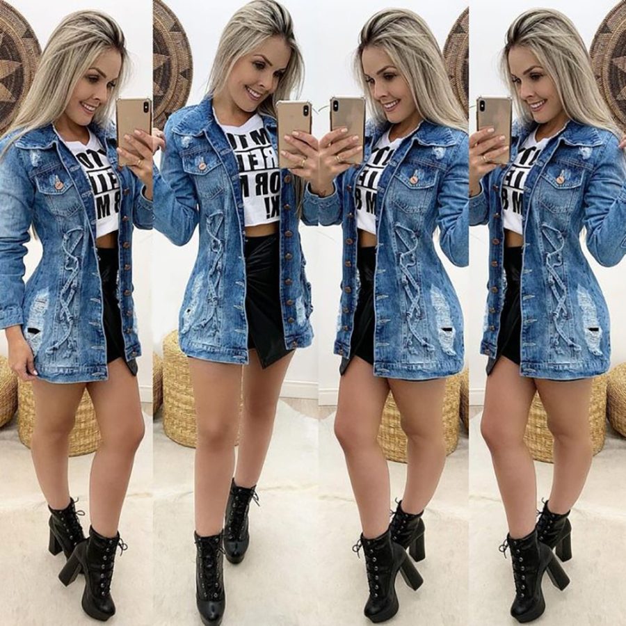 Down Jacket Loose Coat Jackets For Women Printed Tops denim - Image 4
