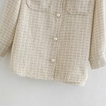 Women Plaid Pattern Thick Coats Jacket Pearl Buttons Long Sleeves Pocket Ladies Elegant Autumn Winter Coat - Image 4
