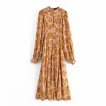 Women's Long Sleeve Printed Midi Dress