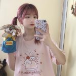 Pink Short Sleeve Printing  T-shirt Cartoon Print Girls T-shirt Women - Image 2