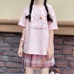 Pink Short Sleeve Printing  T-shirt Cartoon Print Girls T-shirt Women - Image 3