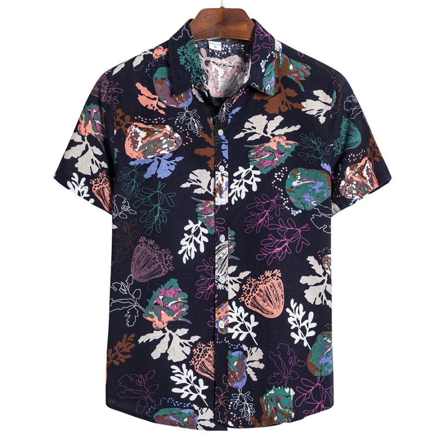 Summer Fashion Casual Men Baggy Beach Hawaiian Print Short Sleeve Button Retro Shirts Tops Blouse Men Shirt Summer New - Image 4
