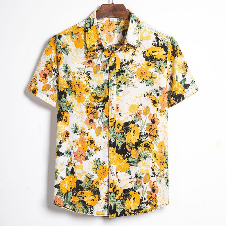 Summer Fashion Casual Men Baggy Beach Hawaiian Print Short Sleeve Button Retro Shirts Tops Blouse Men Shirt Summer New - Image 5