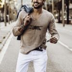 Elastic Mens T-Shirt V-Neck Long Sleeve Men T Shirt - Image 2