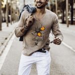 Elastic Mens T-Shirt V-Neck Long Sleeve Men T Shirt - Image 3