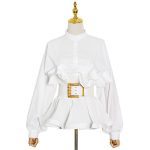 Korean Version Of Irregular Waist Lace Pleated Blouse Women's Blouse - Image 2