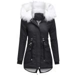 Cotton Coats Women Casual Fur Long Hooded Jacket Fashion Simple High Street - Image 4