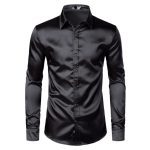 Mens Black Satin Dress Shirts - Image 5