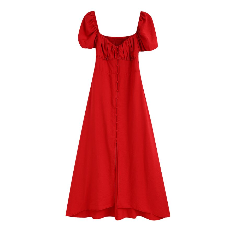 Solid Pleated Medium Length MIDI Dress - Image 2