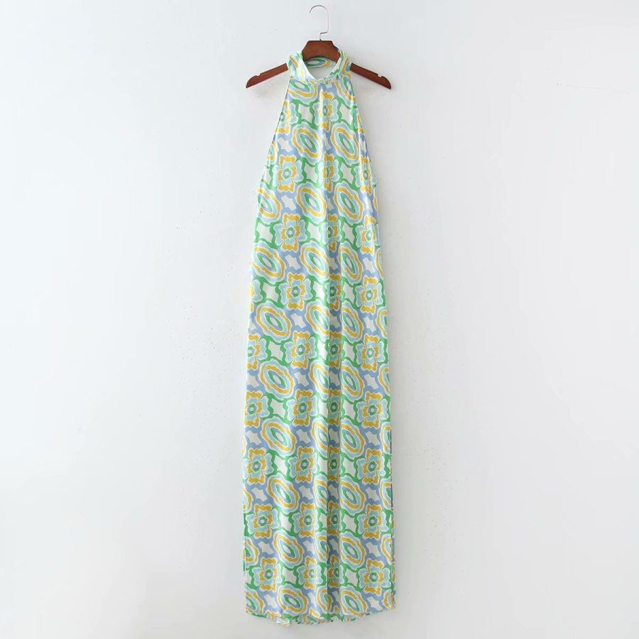 Spring Long Printed Midi Halterneck Dress - Image 5