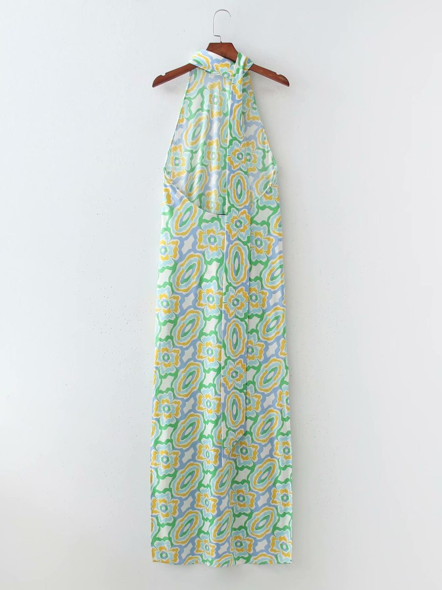 Spring Long Printed Midi Halterneck Dress - Image 3