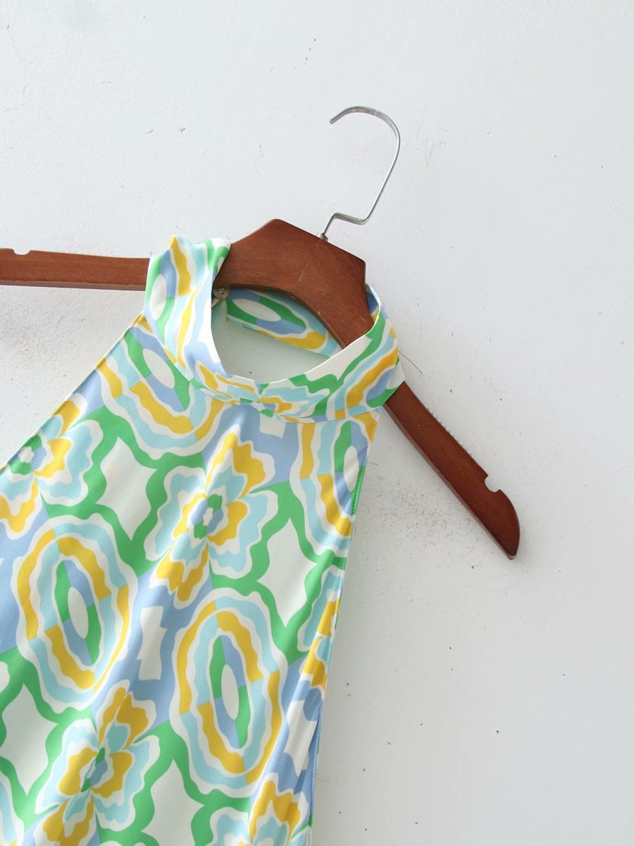 Spring Long Printed Midi Halterneck Dress - Image 4