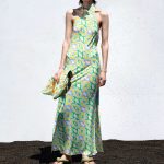 Spring Long Printed Midi Halterneck Dress