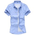 Men Short Sleeve Cotton Flower Shirt Mens Dress Shirts - Image 2