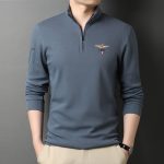Stand-up Collar Men's Long-sleeved T-shirts Loose T-shirts Polo Shirts Men's Cotton Shirts Bottoming Shirt Trend - Image 2