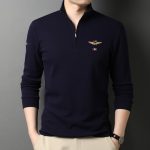 Stand-up Collar Men's Long-sleeved T-shirts Loose T-shirts Polo Shirts Men's Cotton Shirts Bottoming Shirt Trend - Image 3