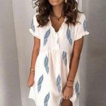 Mini V-neck Feather Print Dress - Image 2