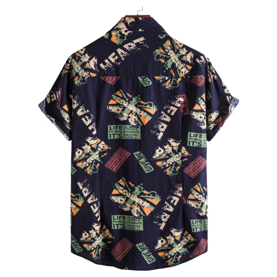Vintage Letter Print Turn-down Collar Shirts Men Casual Short Sleeve Tops Summer Mens Button Loose Shirt Fashion Streetwear - Image 3