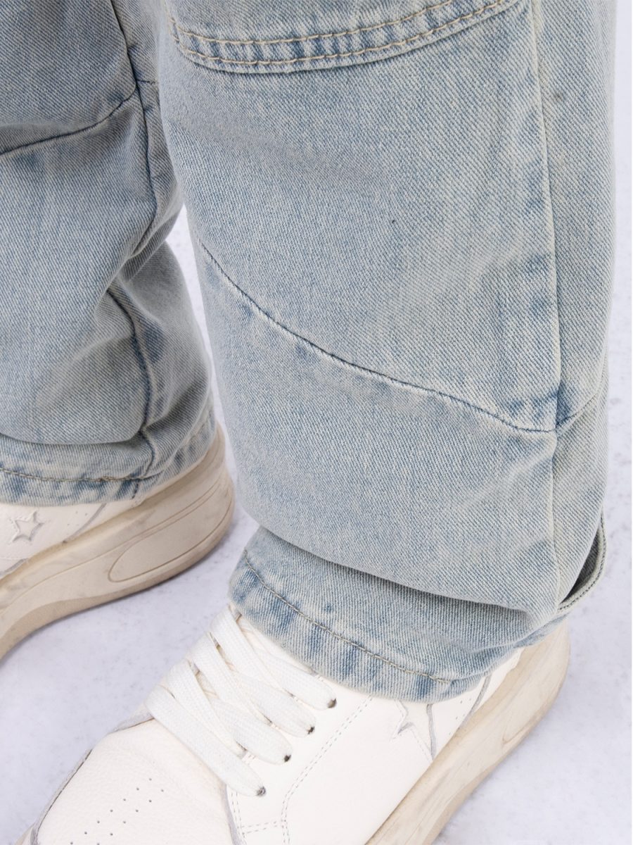 American Retro Line Segmentation Design Straight Leg Pants - Image 5