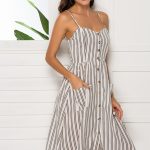 Sexy Dress Midi Button Striped Floral Dress