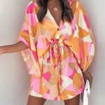 Women's V-Neck Tie Printed Beach Dress - Image 7