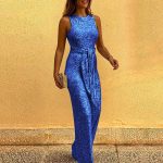 Sleeveless sexy sequined silver dot jumpsuit - Image 3