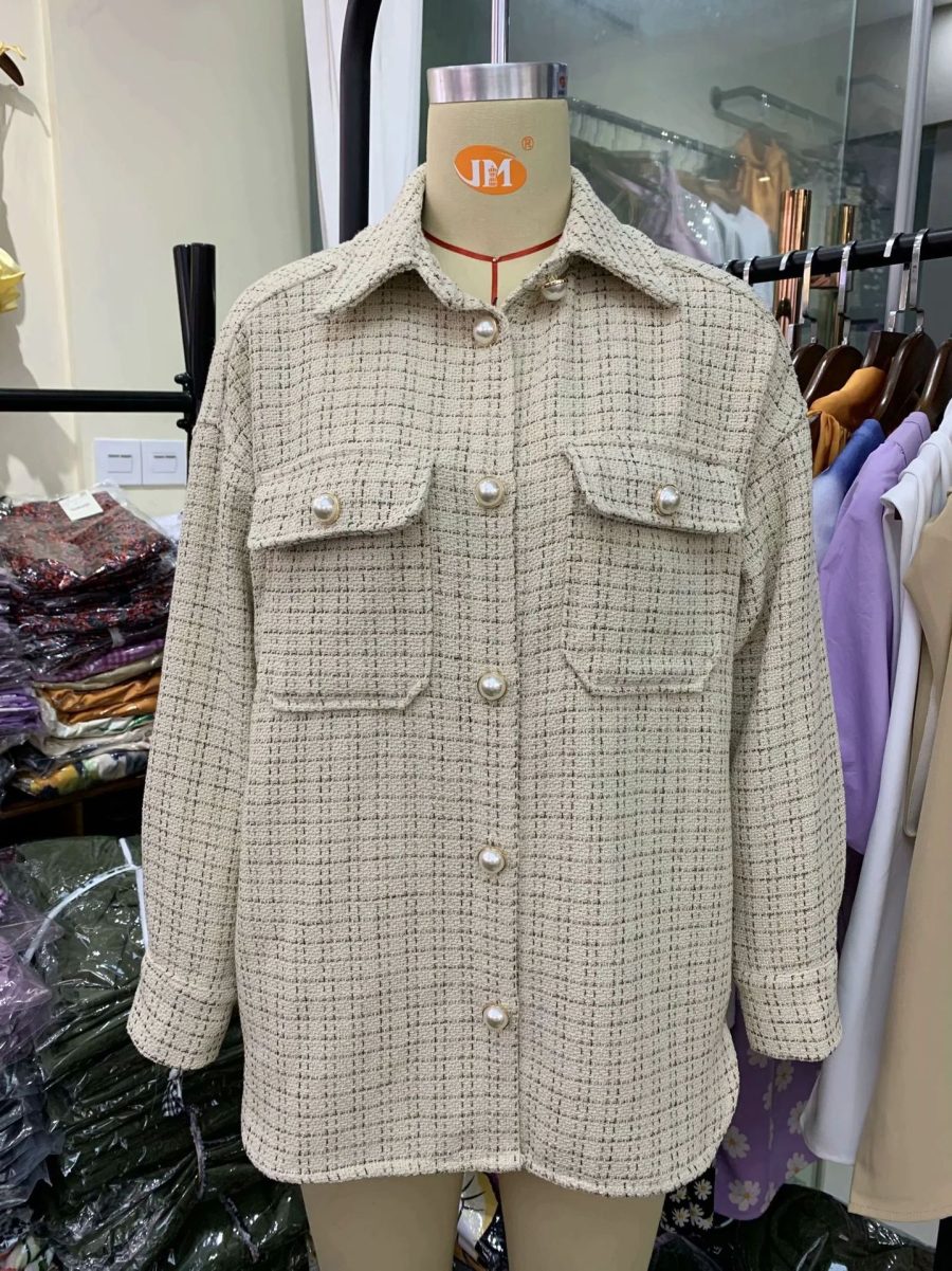Women Plaid Pattern Thick Coats Jacket Pearl Buttons Long Sleeves Pocket Ladies Elegant Autumn Winter Coat - Image 6