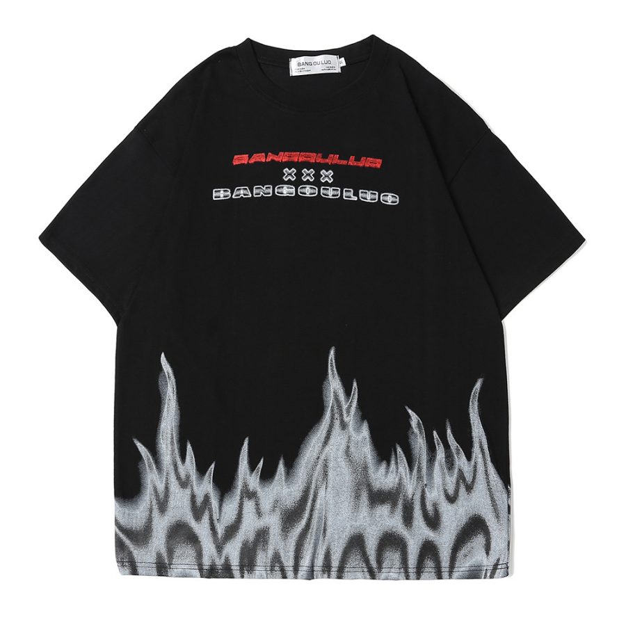 Flame Print Short-sleeved T-shirt Men - Image 5