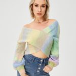 Women's Loose Casual Rainbow Stretch Off Shoulder Sweater
