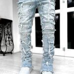 Men Trousers Individual Patched Pants Long Tight Fit Stacked Jeans For Mens Clothing - Image 8