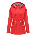 Long Sleeved Splashproof Mid Length Windbreaker For Women's Hooded Raincoat - Image 8