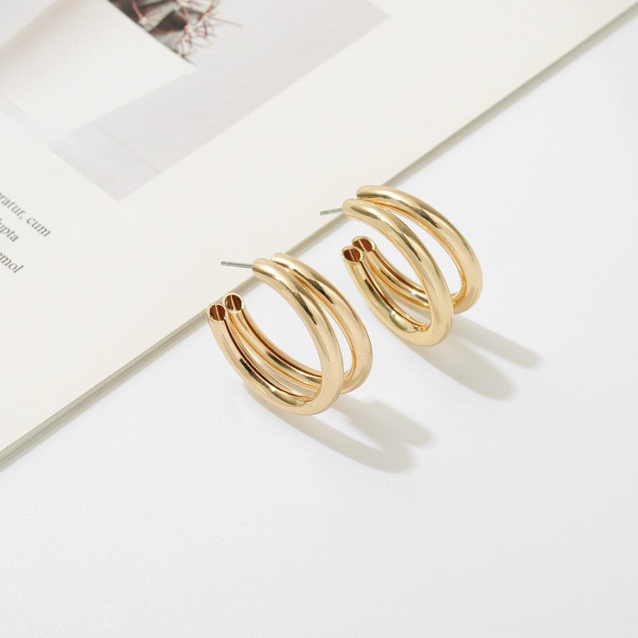 Simple Double C-shaped Metal Earrings - Image 3