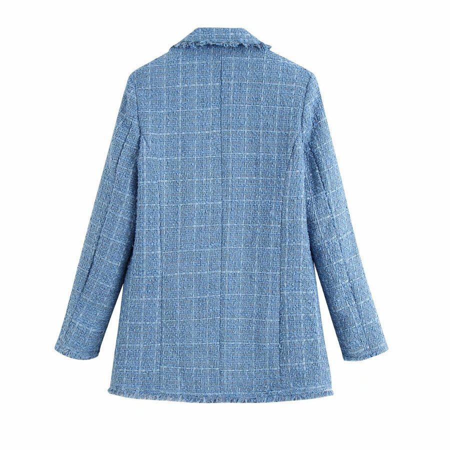Retro loose suit tweed women's blazer jacket casual women streetwear - Image 7